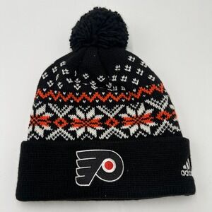 Adidas Philadelphia Flyers NHL Knit Beanie Hat Pom Black Orange NEW